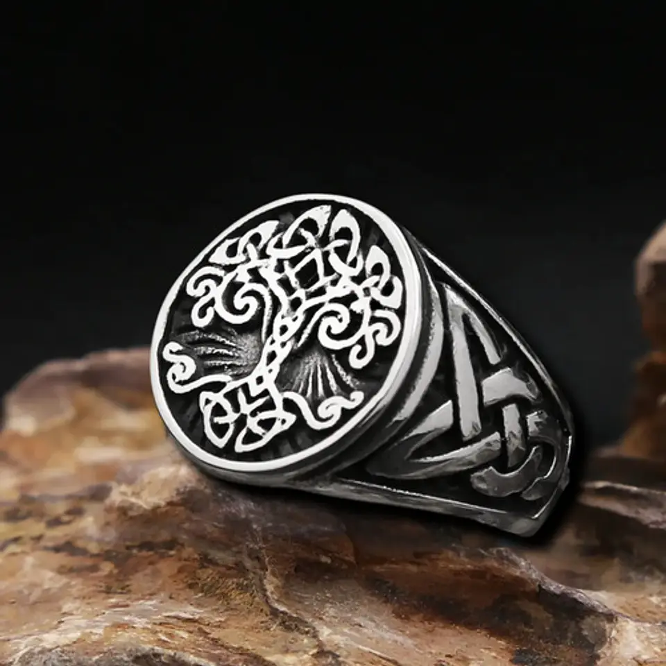 Anillo Color Plata Árbol De La Vida  Acero Inoxidable Hombre 5