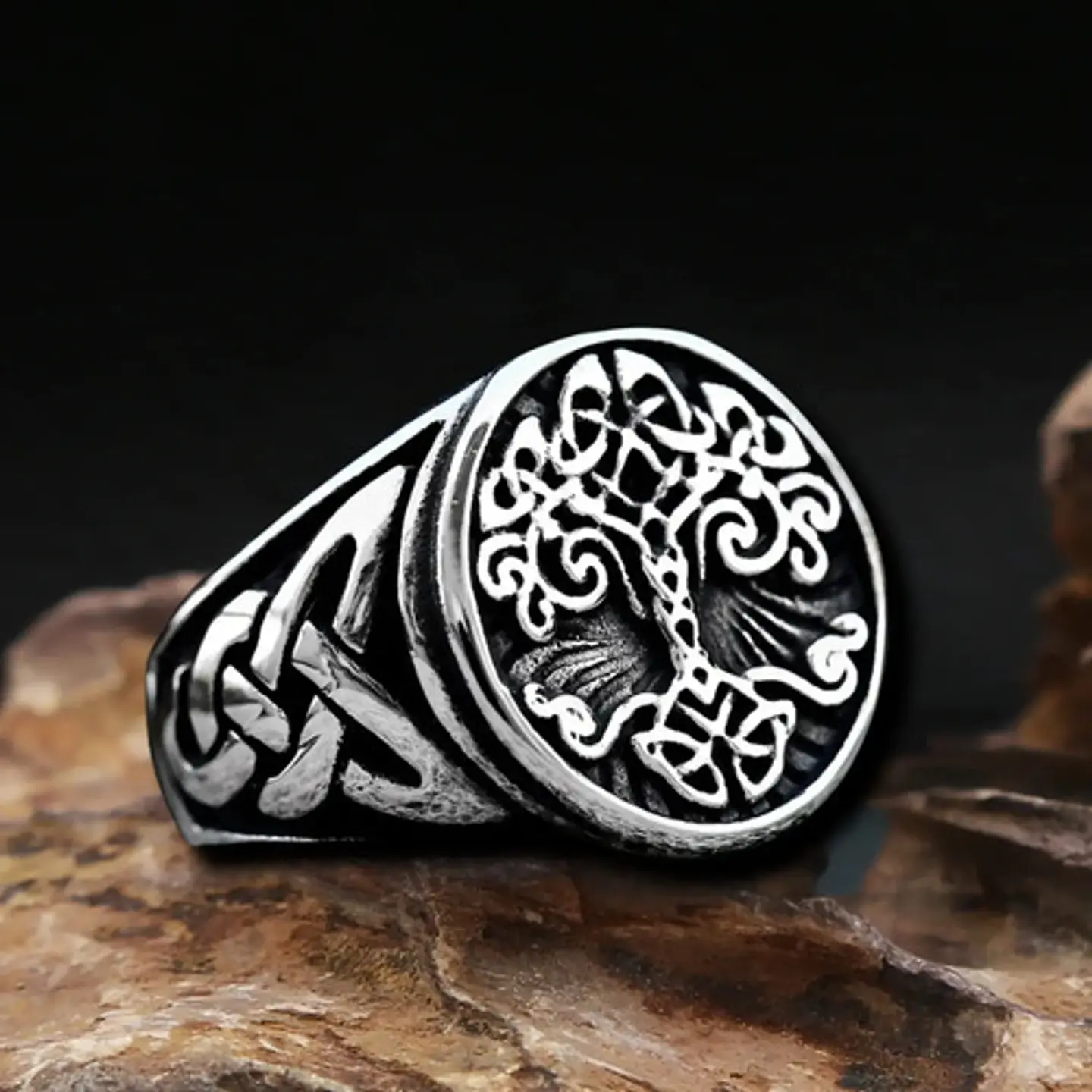 Anillo Color Plata Árbol De La Vida  Acero Inoxidable Hombre 6