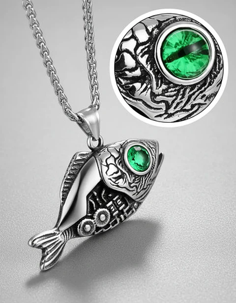 Collar Pez Mecánico Color Plata Acero Inoxidable Para Hombre