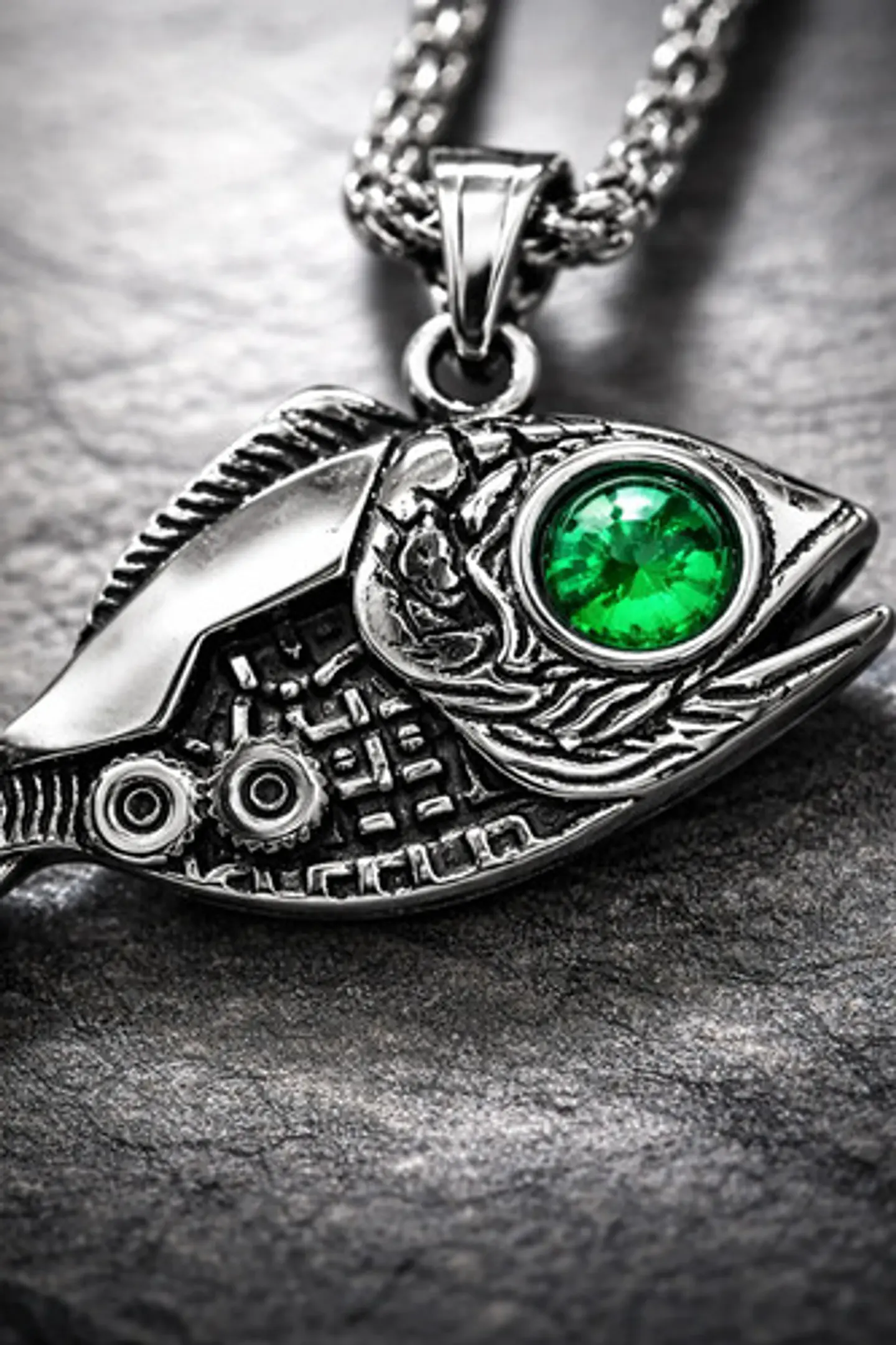 Collar Pez Mecánico Color Plata Acero Inoxidable Para Hombre 3