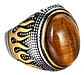 Anillo Piedra Ojo De Tigre Llamas Acero Inoxidable Hombre - Miniatura 3