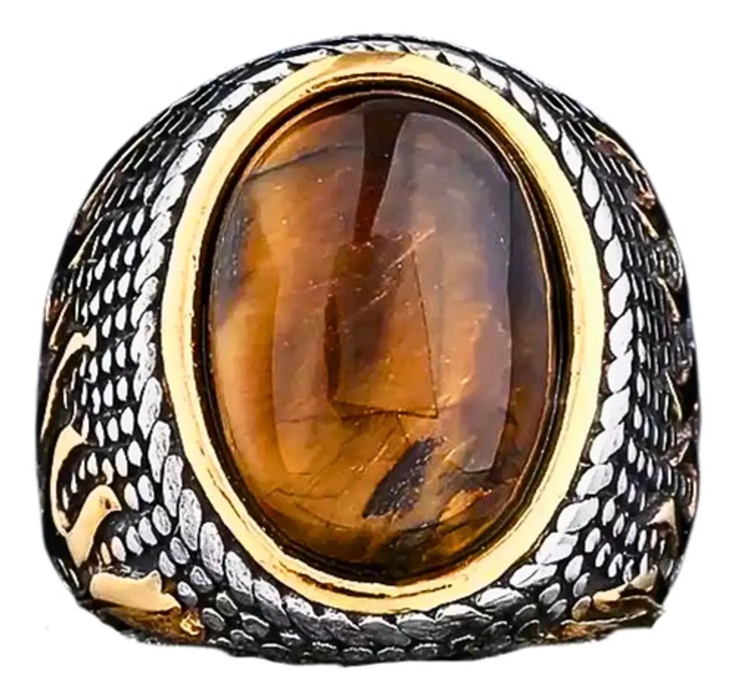 Anillo Piedra Ojo De Tigre Llamas Acero Inoxidable Hombre 4