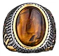 Anillo Piedra Ojo De Tigre Llamas Acero Inoxidable Hombre - Miniatura 4