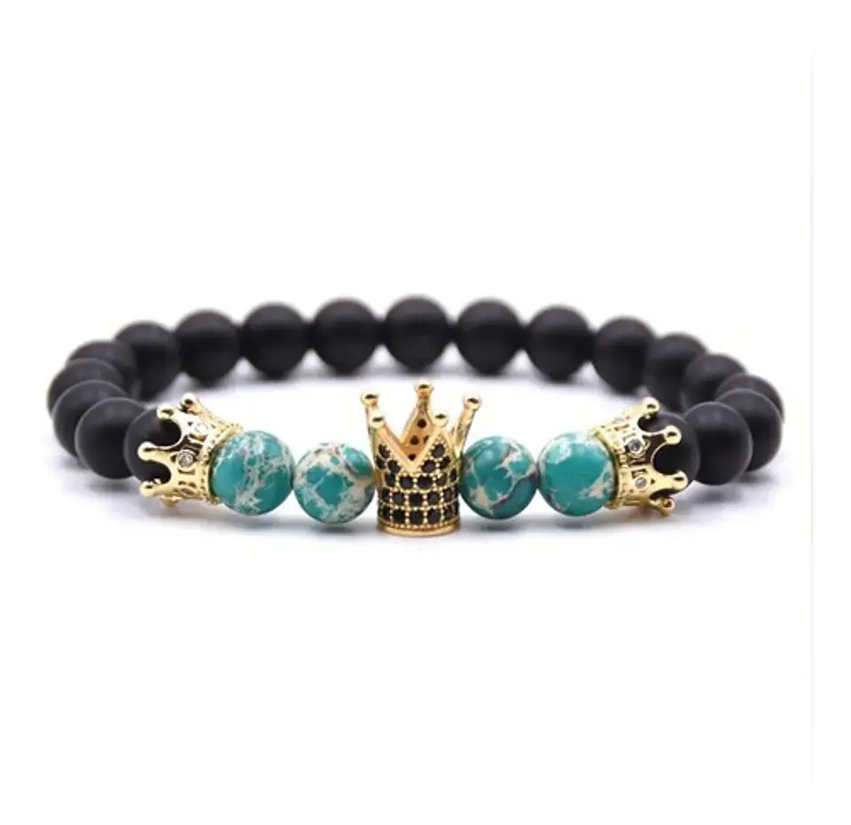 Pulsera Manilla Piedras Naturales Corona Rey Cz Para Hombre 1