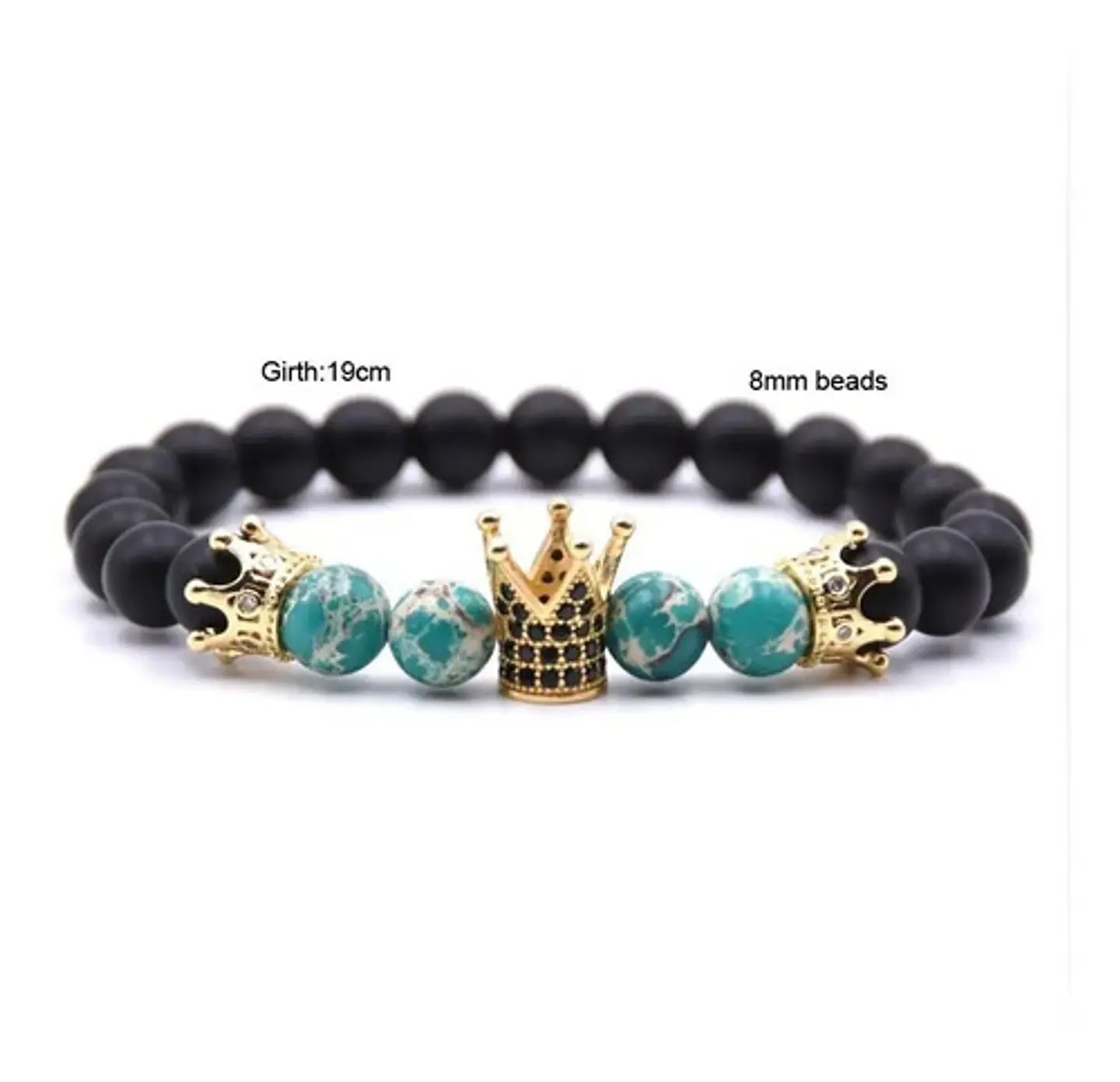Pulsera Manilla Piedras Naturales Corona Rey Cz Para Hombre 2