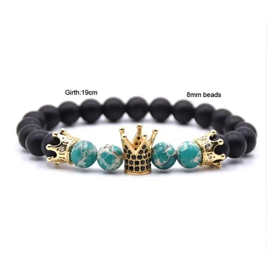 Pulsera Manilla Piedras Naturales Corona Rey Cz Para Hombre 2