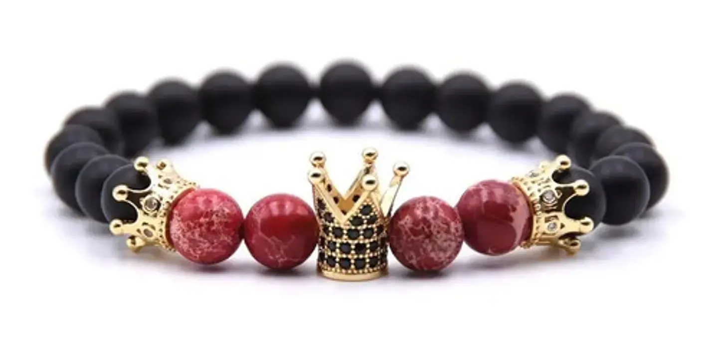 Pulsera Manilla Piedras Naturales Corona Rey Cz Para Hombre 5