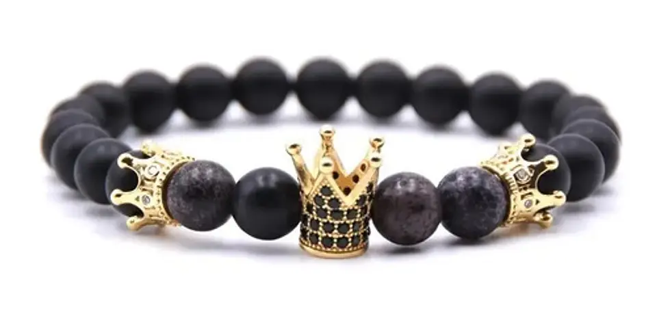 Pulsera Manilla Piedras Naturales Corona Rey Cz Para Hombre 7