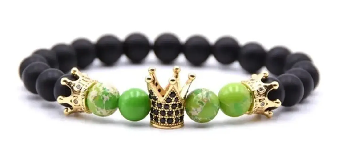 Pulsera Manilla Piedras Naturales Corona Rey Cz Para Hombre 8
