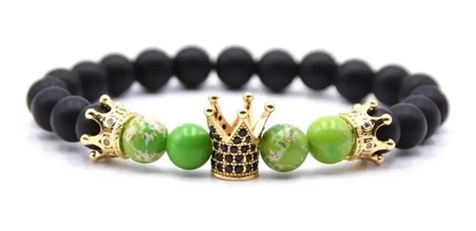 Pulsera Manilla Piedras Naturales Corona Rey Cz Para Hombre 8