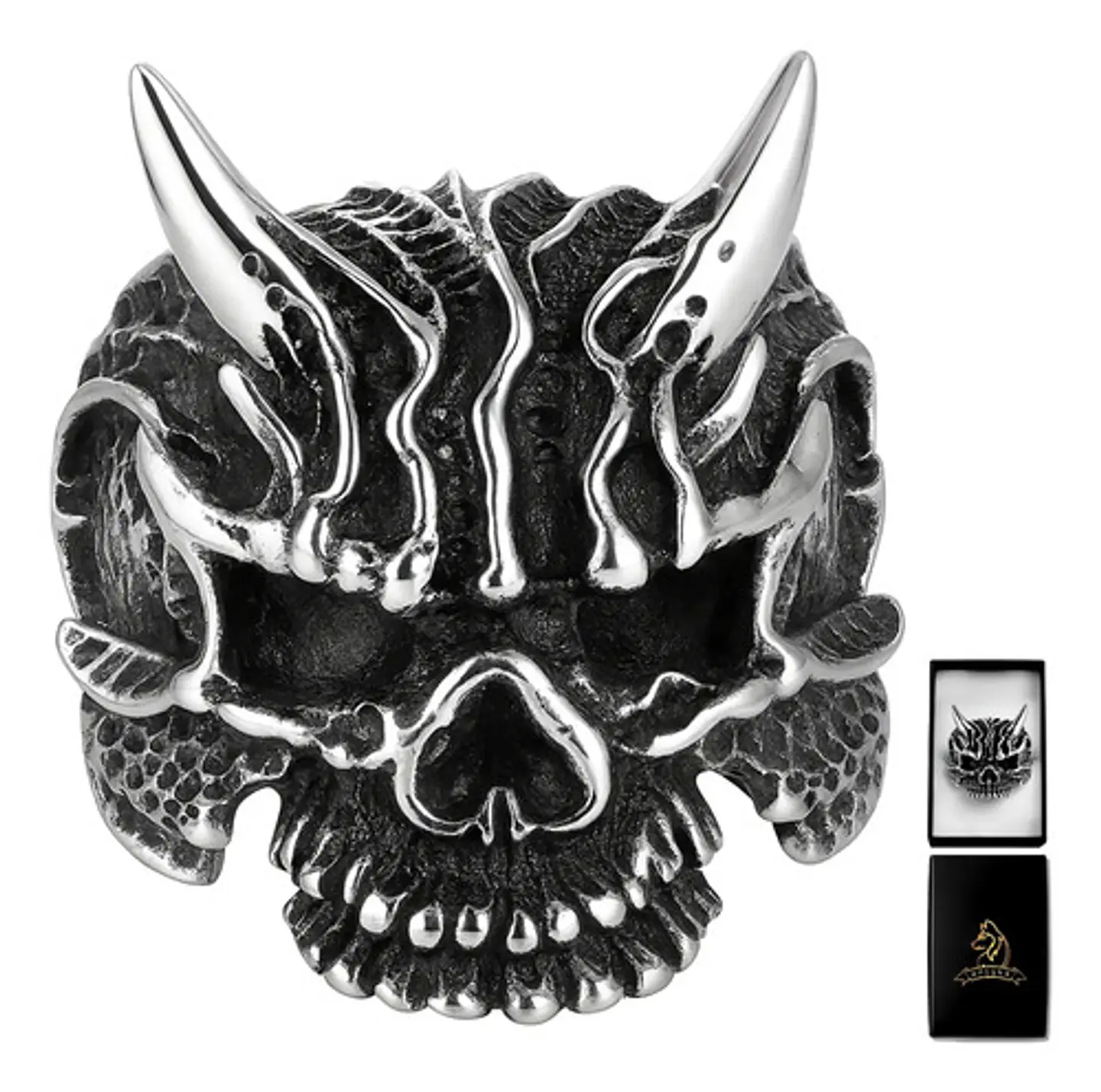 Anillo Para Hombre Cabeza Demonio Cráneo Acero Color Plata 1