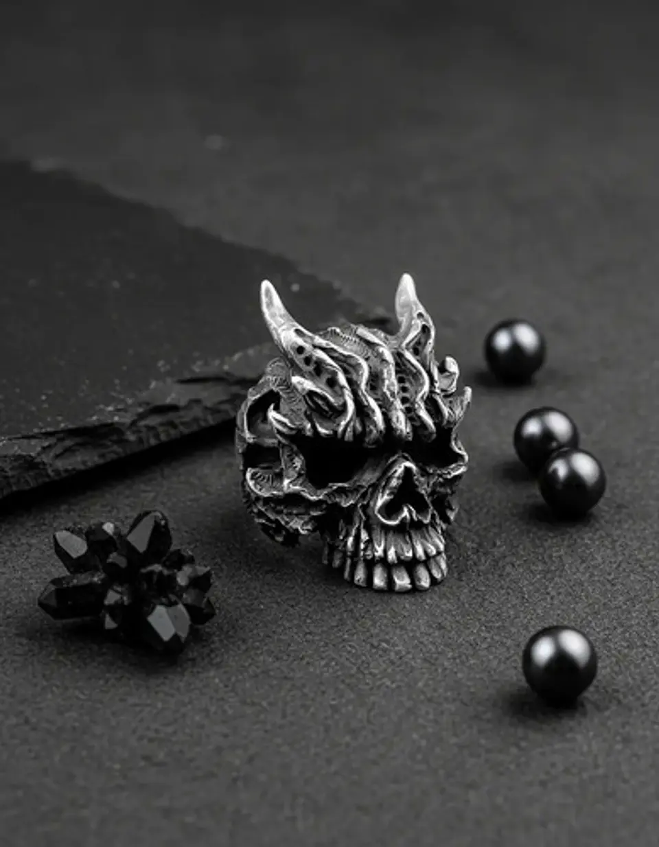Anillo Para Hombre Cabeza Demonio Cráneo Acero Color Plata 6