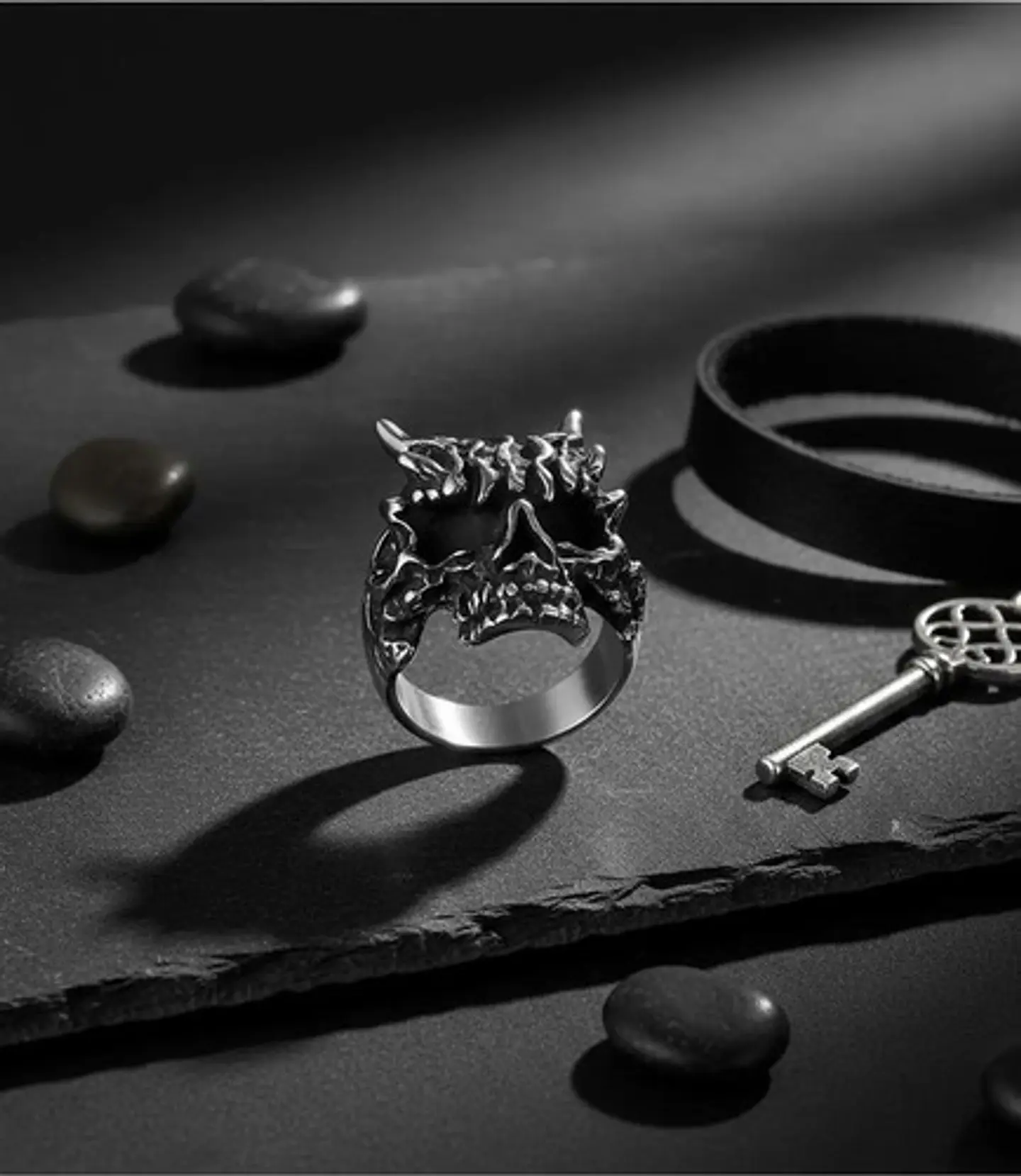 Anillo Para Hombre Cabeza Demonio Cráneo Acero Color Plata 7