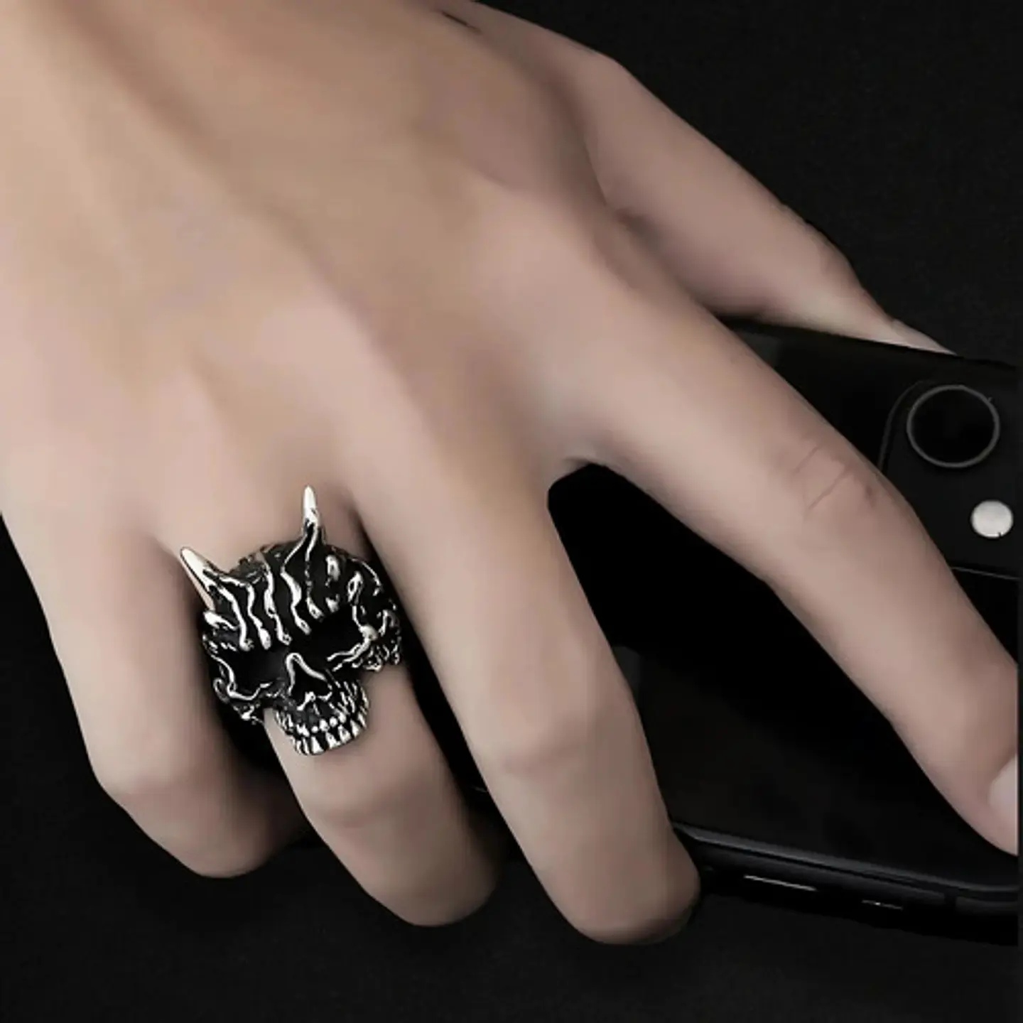 Anillo Para Hombre Cabeza Demonio Cráneo Acero Color Plata 8