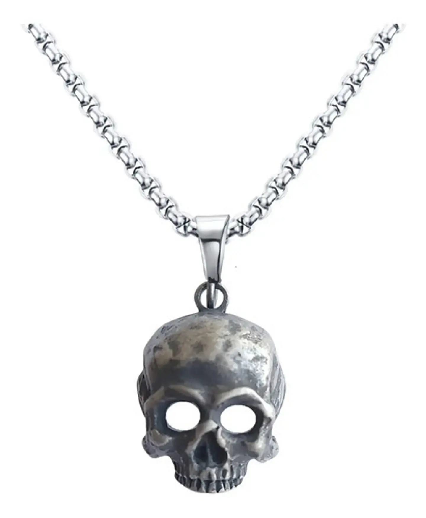Collar Craneo Color Plata Industrial Calavera Skull Hombre 1