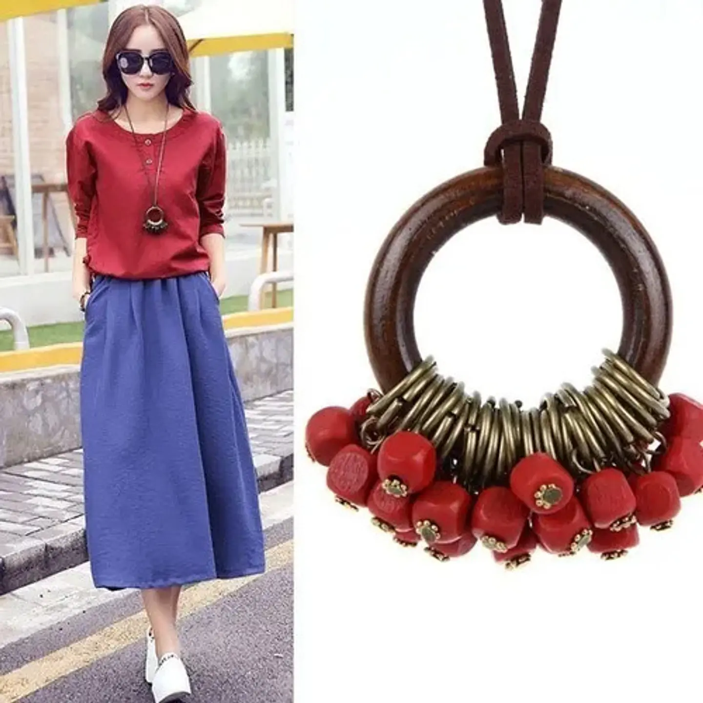 Collar Colgante Cuero Para Mujer Gargantilla Cuentas Moda 1
