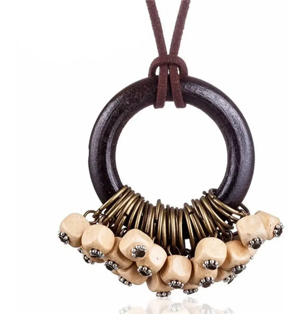 Collar Colgante Cuero Para Mujer Gargantilla Cuentas Moda 6