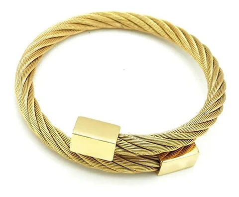 Pulsera Brazalete Tipo Guaya Ajustable Color Oro Para Hombre