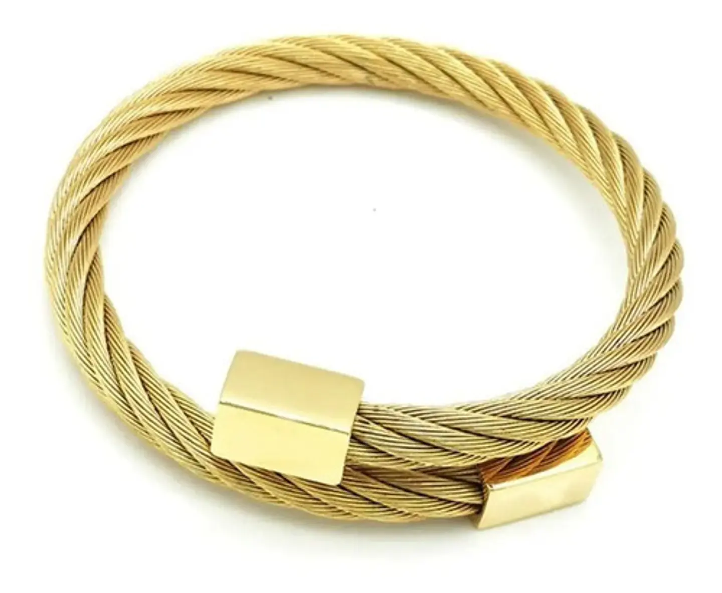 Pulsera Brazalete Tipo Guaya Ajustable Color Oro Para Hombre 1