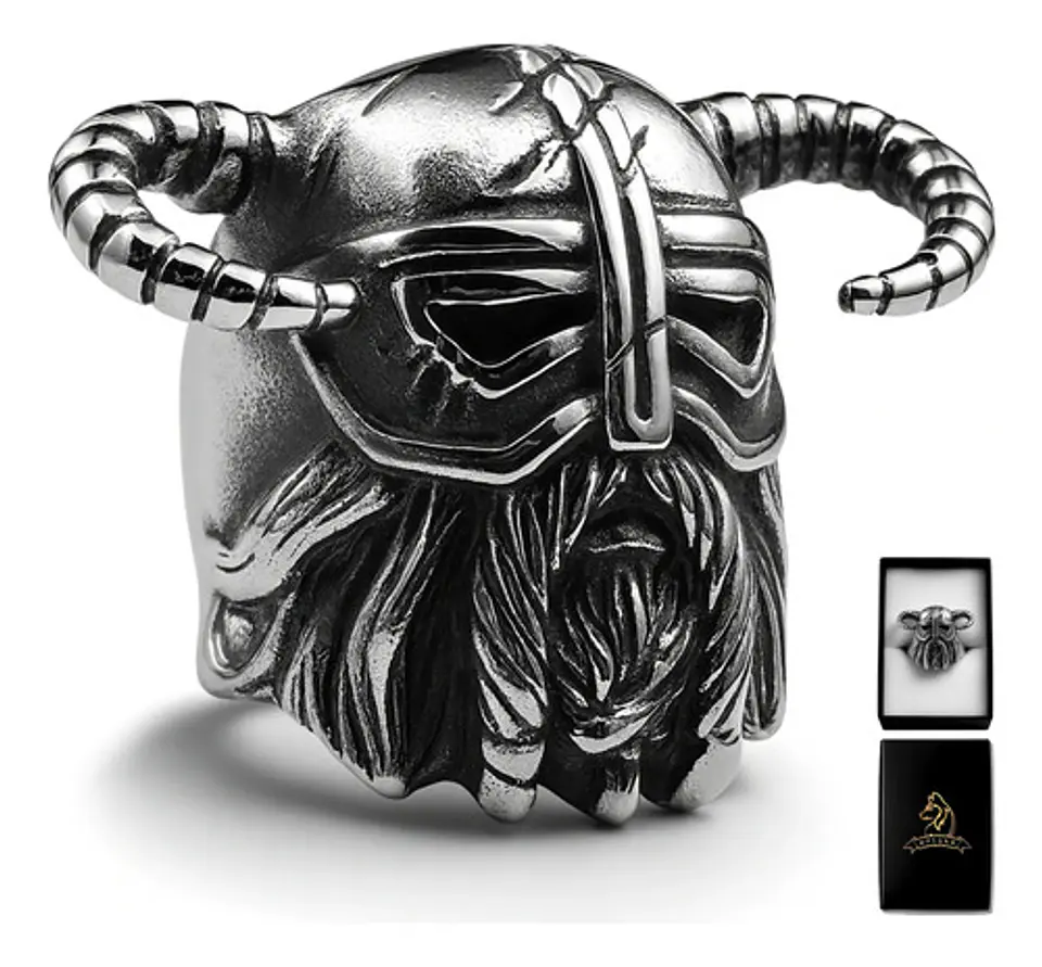 Anillo Vikingo Berserkers Barba Guerrero Color Plata Hombre 1