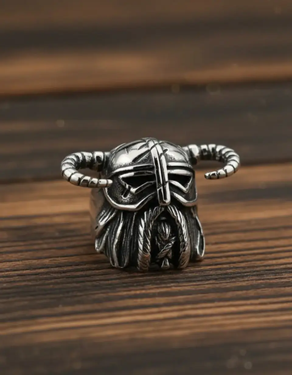 Anillo Vikingo Berserkers Barba Guerrero Color Plata Hombre 4