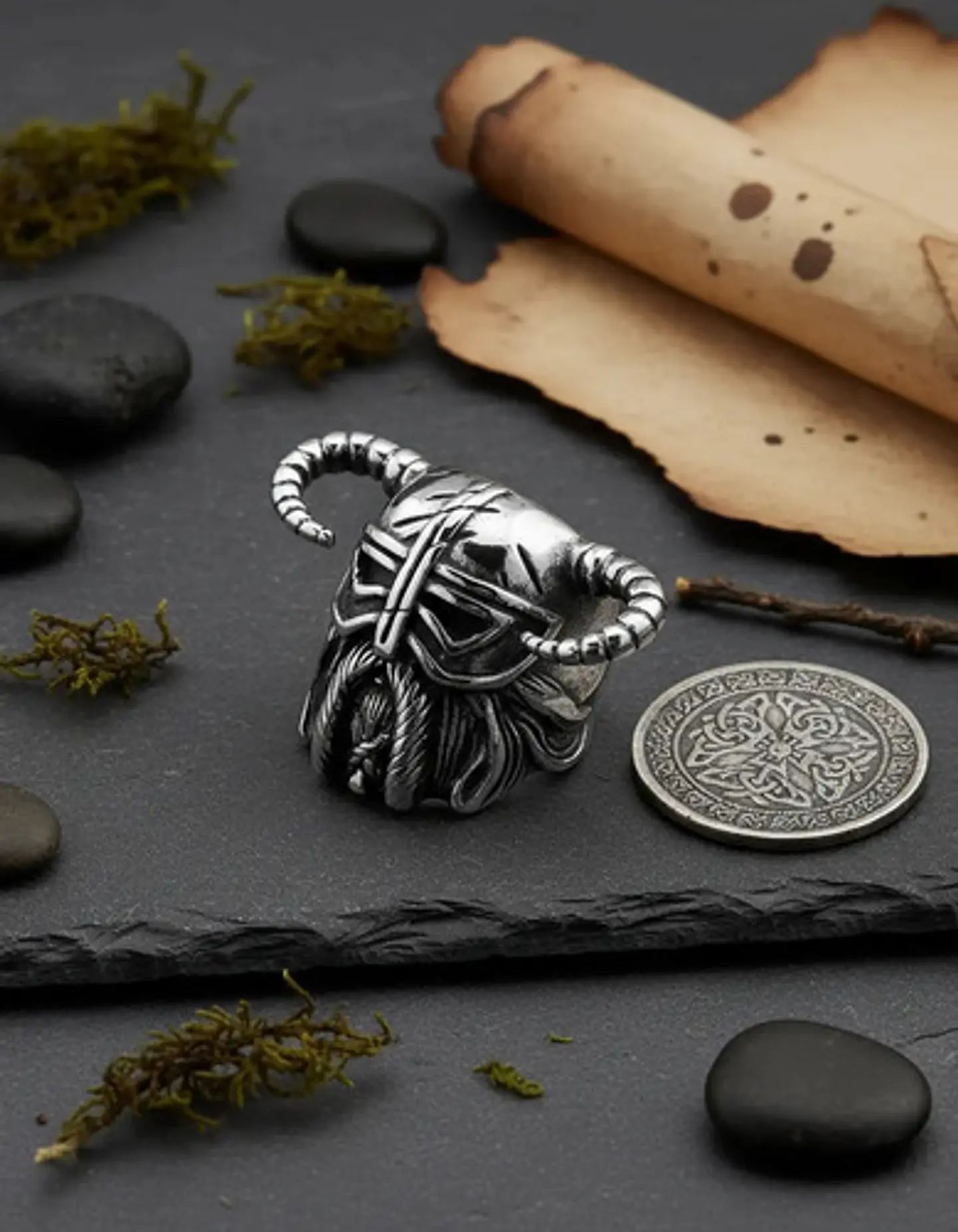 Anillo Vikingo Berserkers Barba Guerrero Color Plata Hombre 8