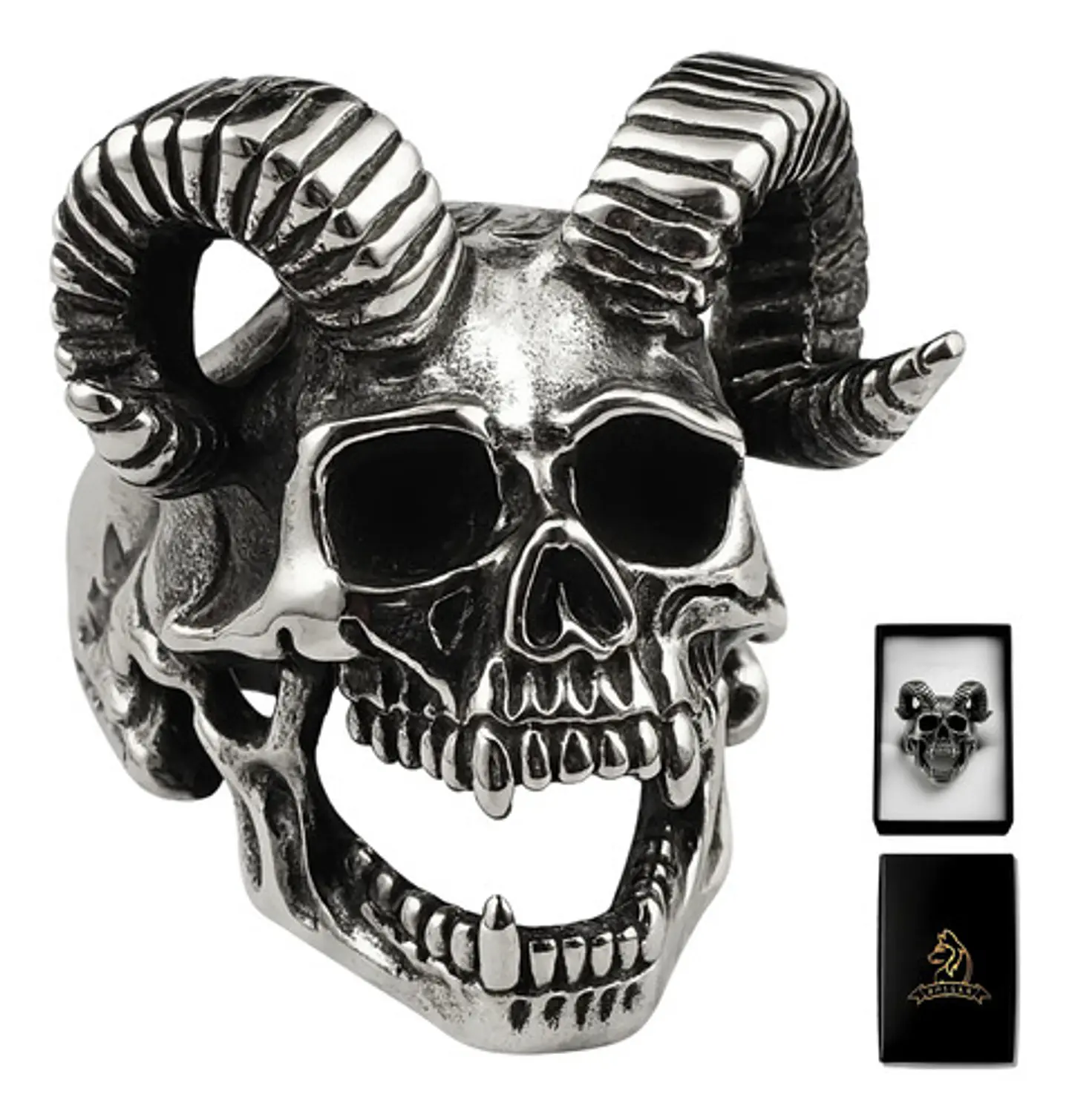 Anillo Para Hombres Color Plata Forma Cráneo Biker De Acero 1