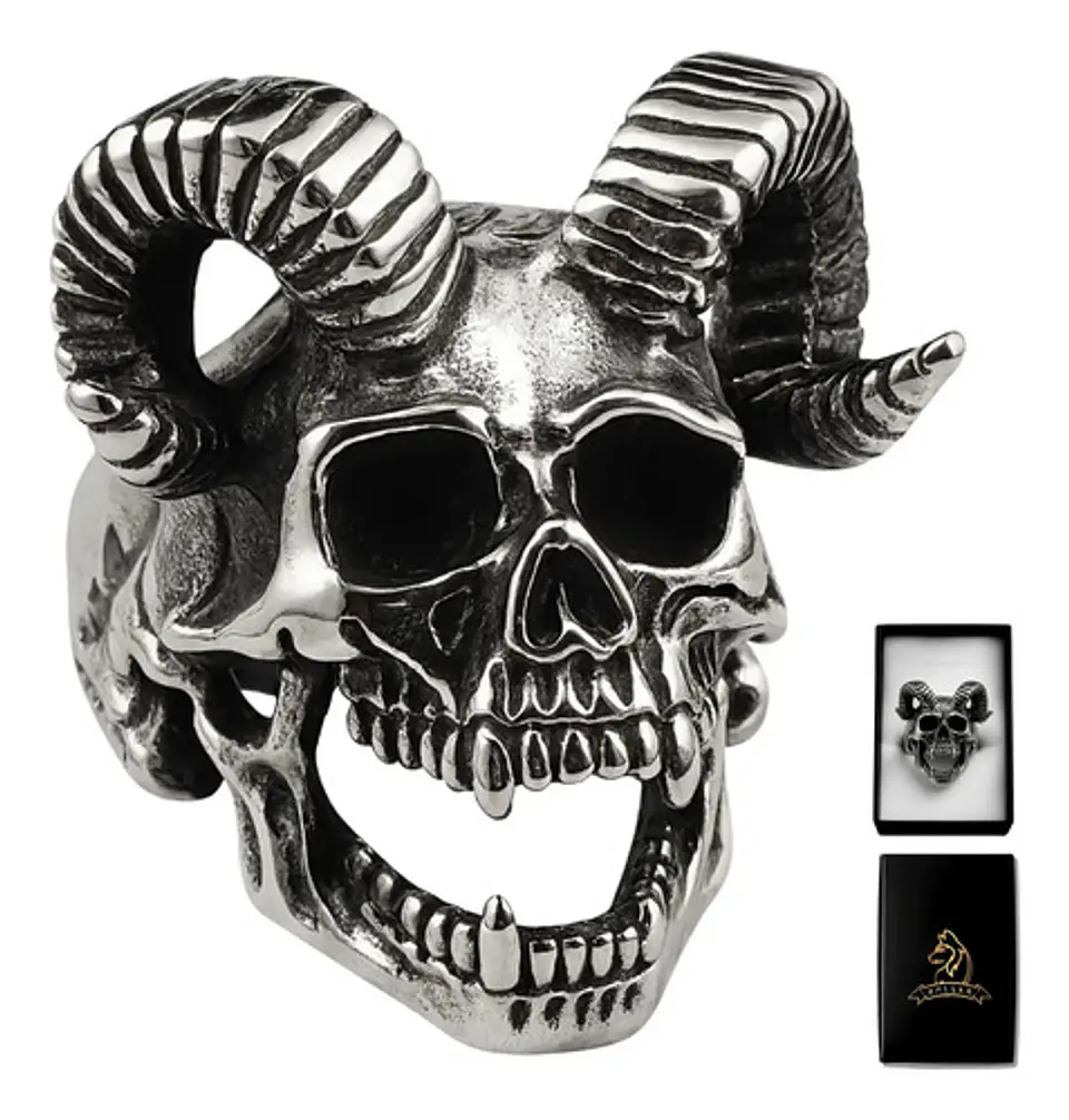 Anillo Para Hombres Color Plata Forma Cráneo Biker De Acero 1
