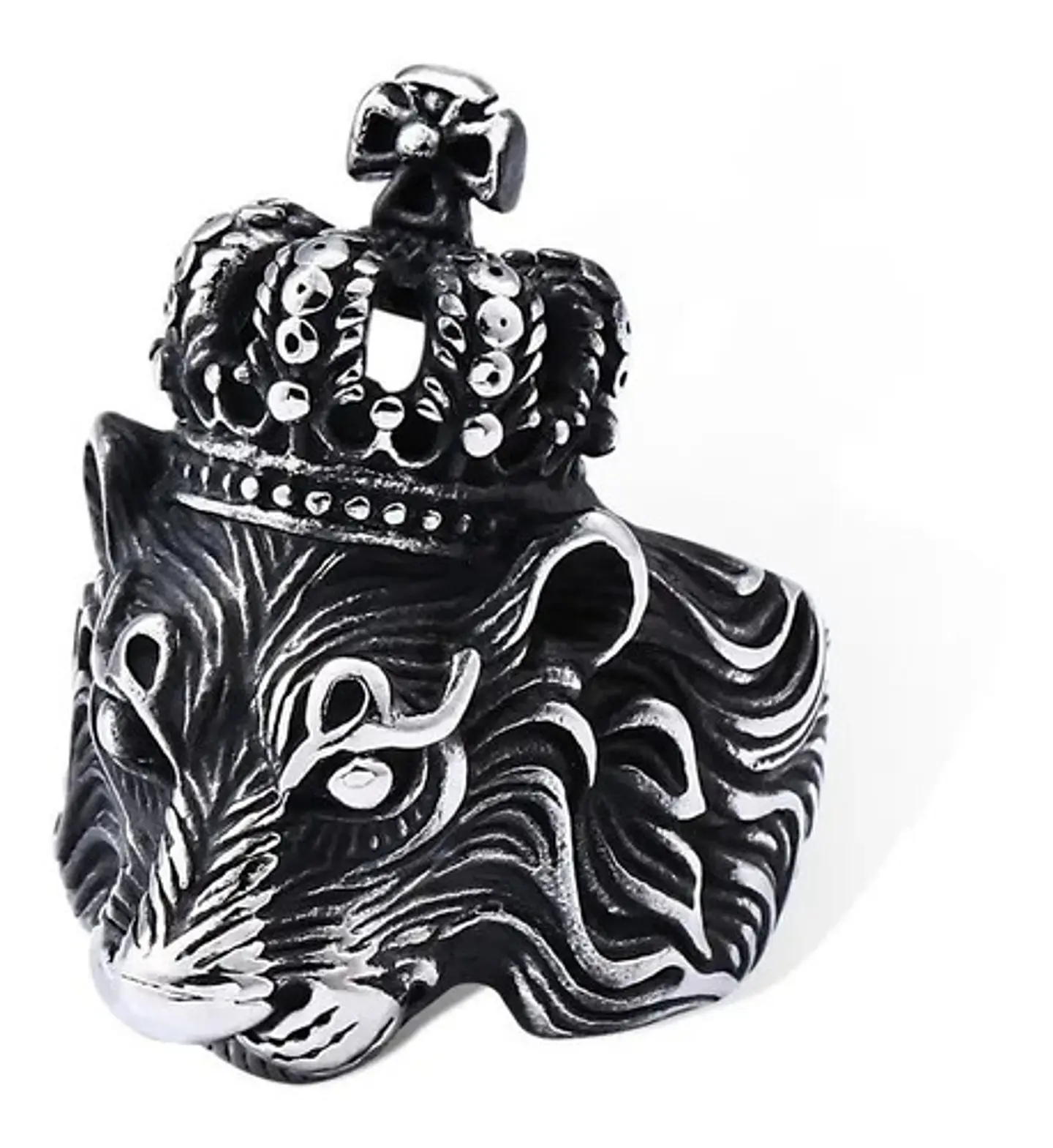 Anillo Color Plata Rey Leon Corona Acero Inoxidable Hombre 1