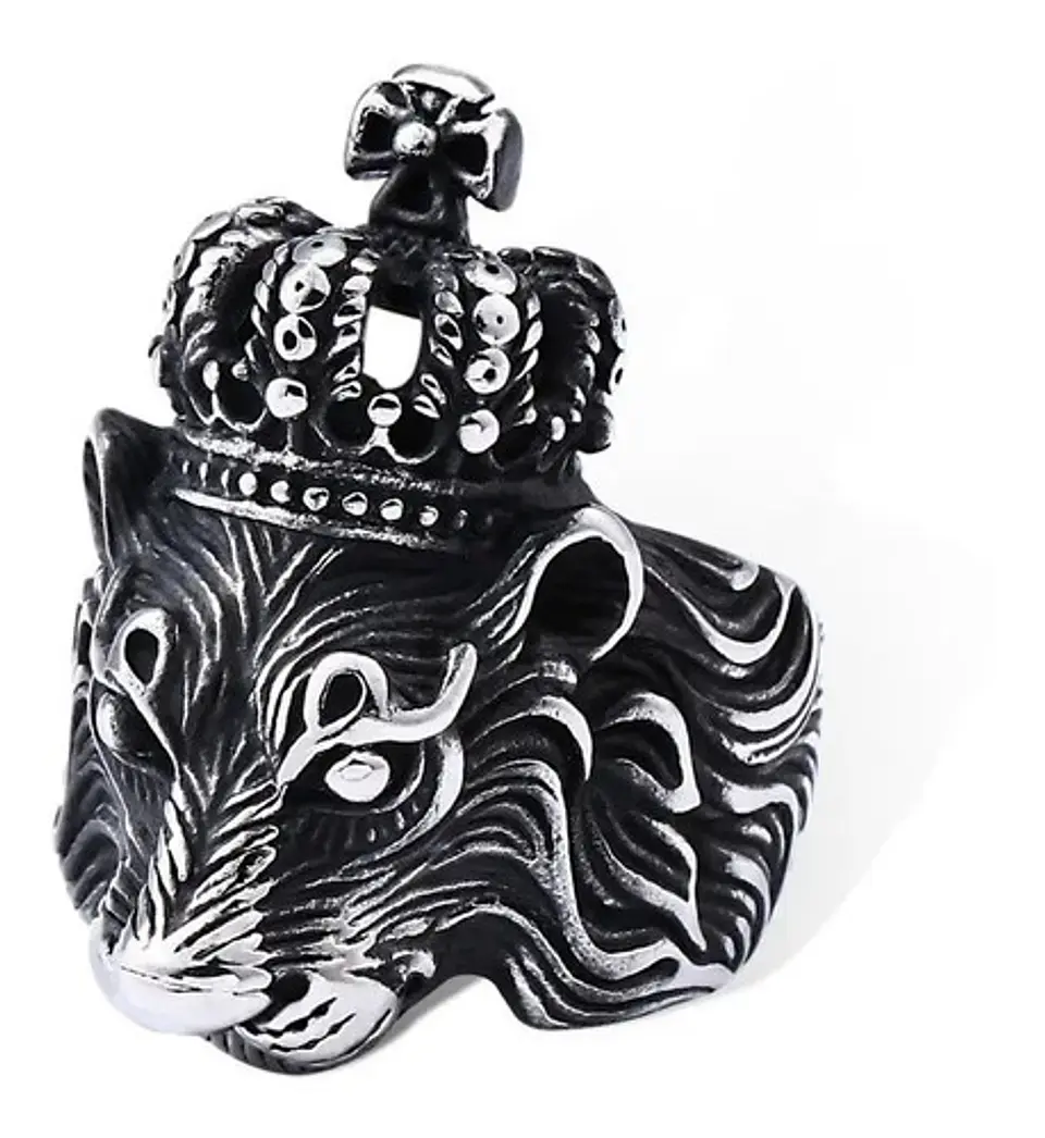 Anillo Color Plata Rey Leon Corona Acero Inoxidable Hombre 1