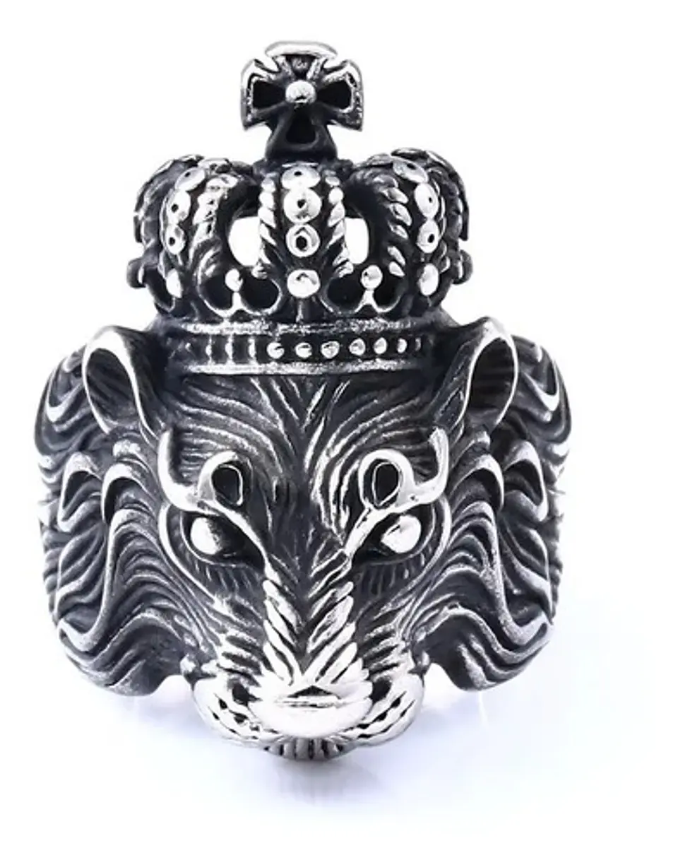 Anillo Color Plata Rey Leon Corona Acero Inoxidable Hombre 2