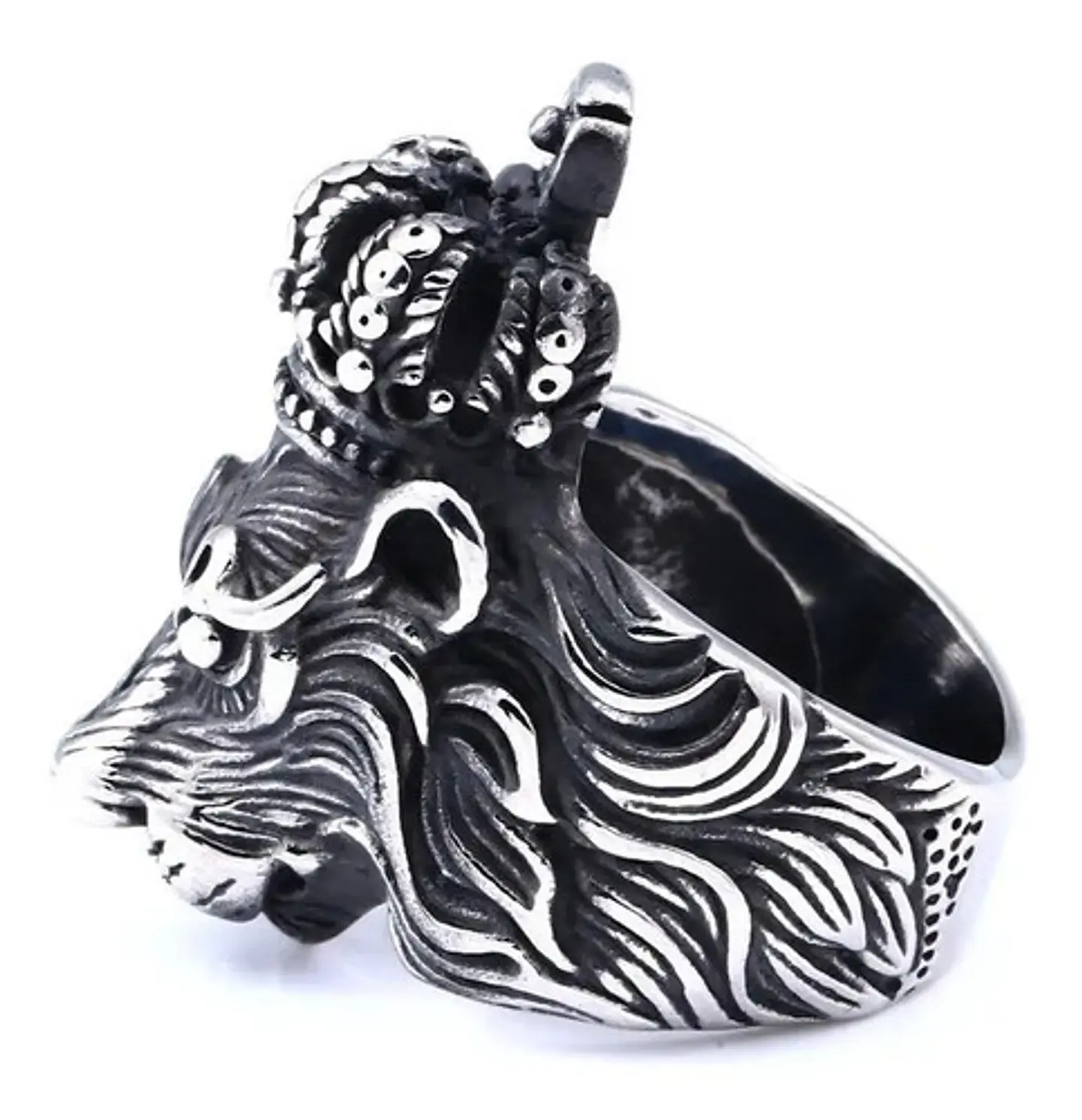 Anillo Color Plata Rey Leon Corona Acero Inoxidable Hombre 3