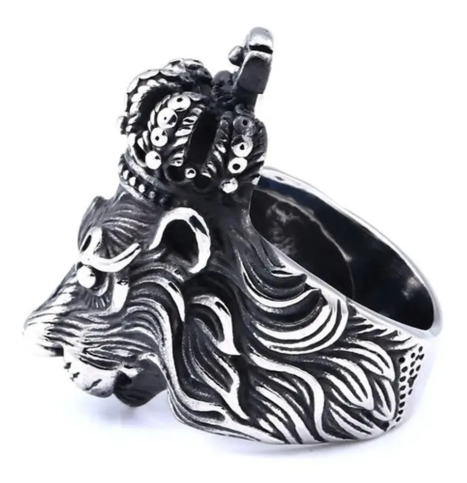 Anillo Color Plata Rey Leon Corona Acero Inoxidable Hombre 3