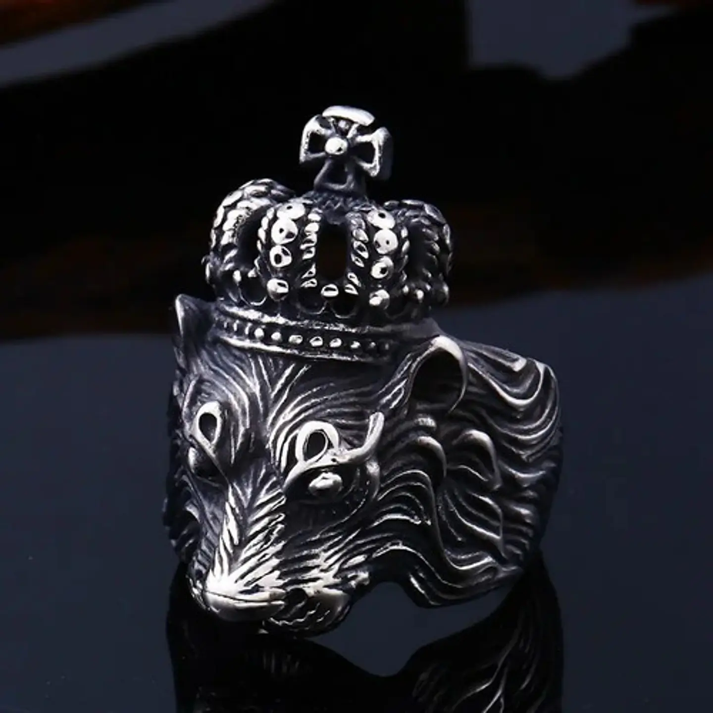 Anillo Color Plata Rey Leon Corona Acero Inoxidable Hombre 5