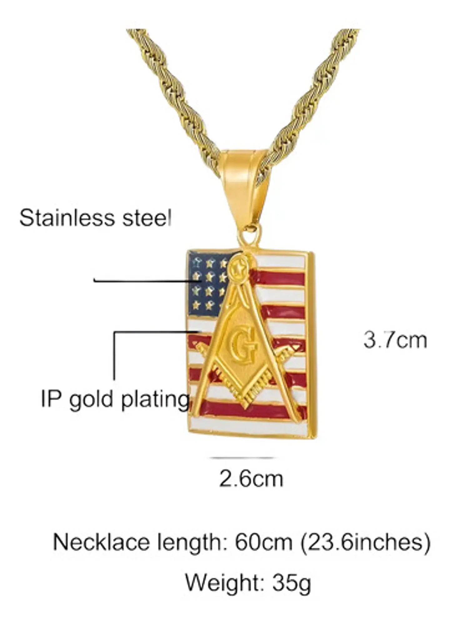 Collar Para Hombre Dije Escuadra Mason Ee.uu Acero Color Oro Dorado 2