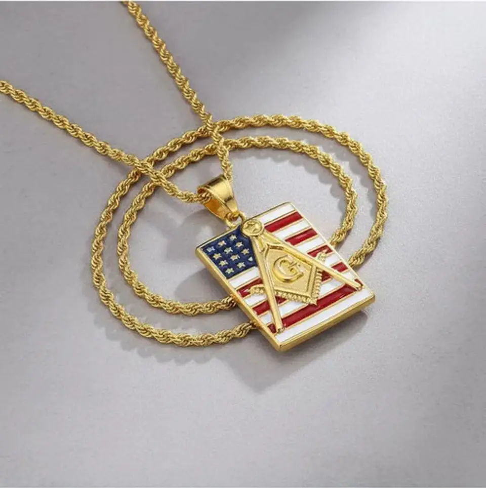 Collar Para Hombre Dije Escuadra Mason Ee.uu Acero Color Oro Dorado 5