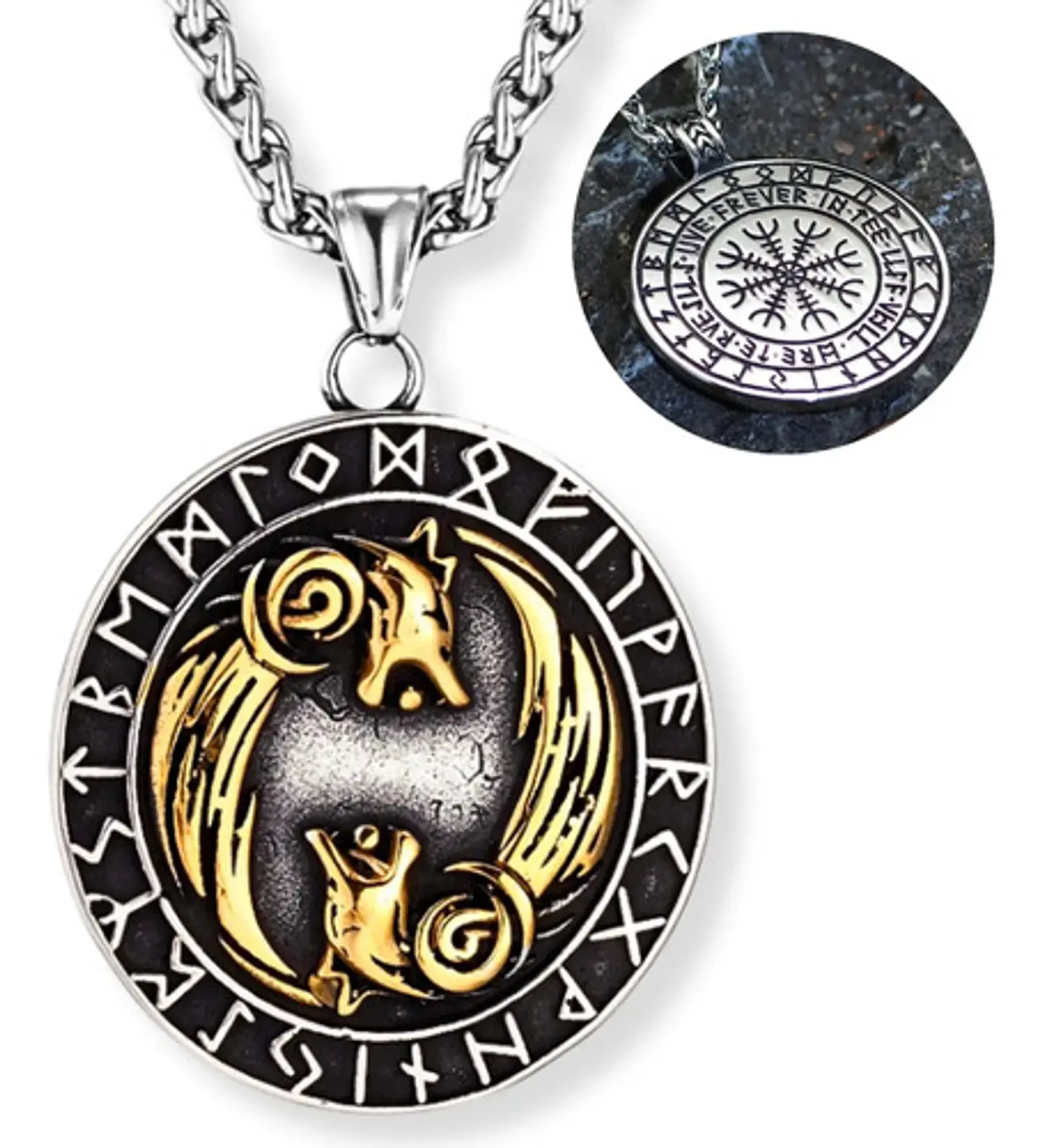 Collar Geri Freki Vikingo Acero Inoxidable Color Oro Hombre 1