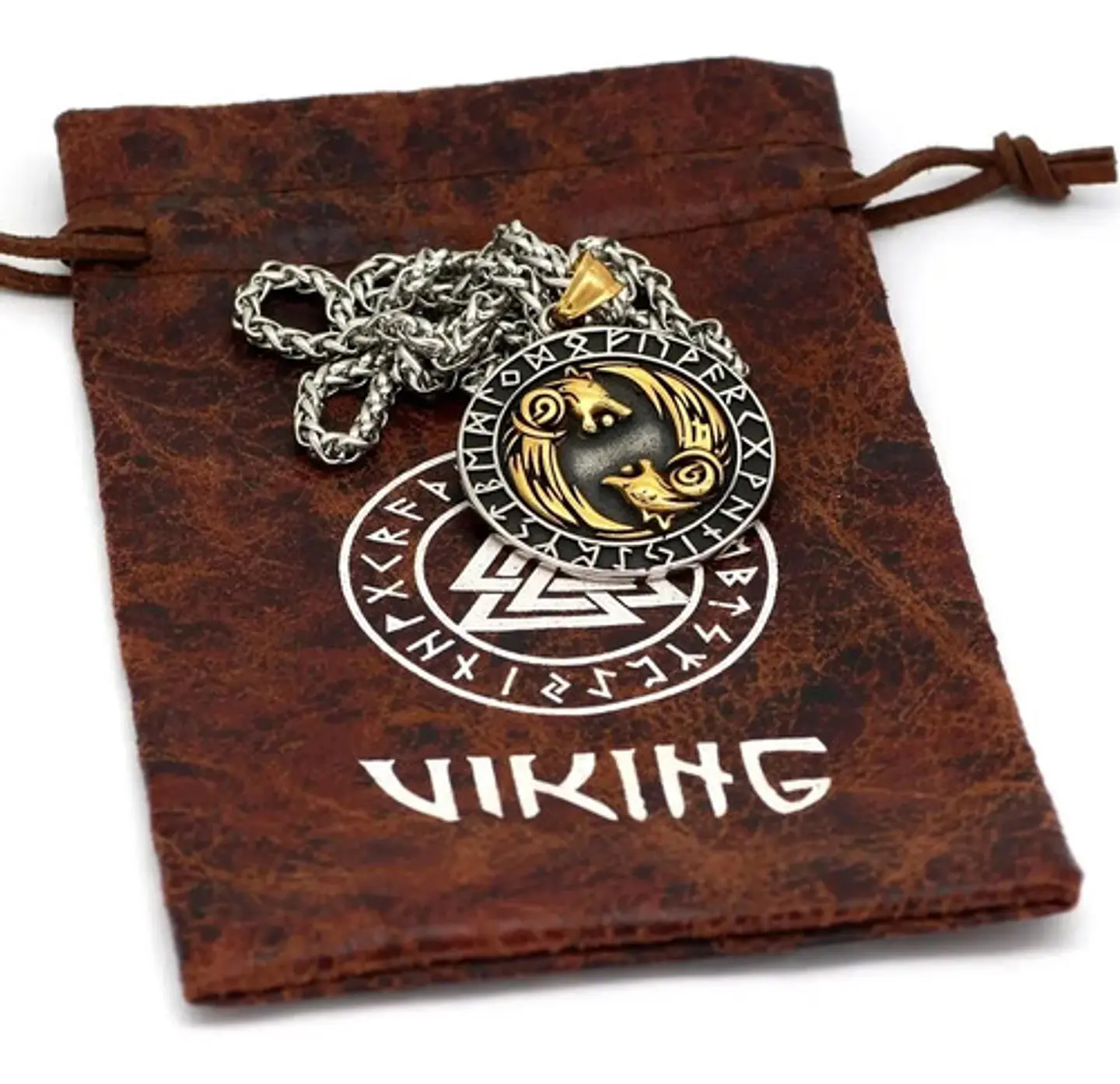 Collar Geri Freki Vikingo Acero Inoxidable Color Oro Hombre 2