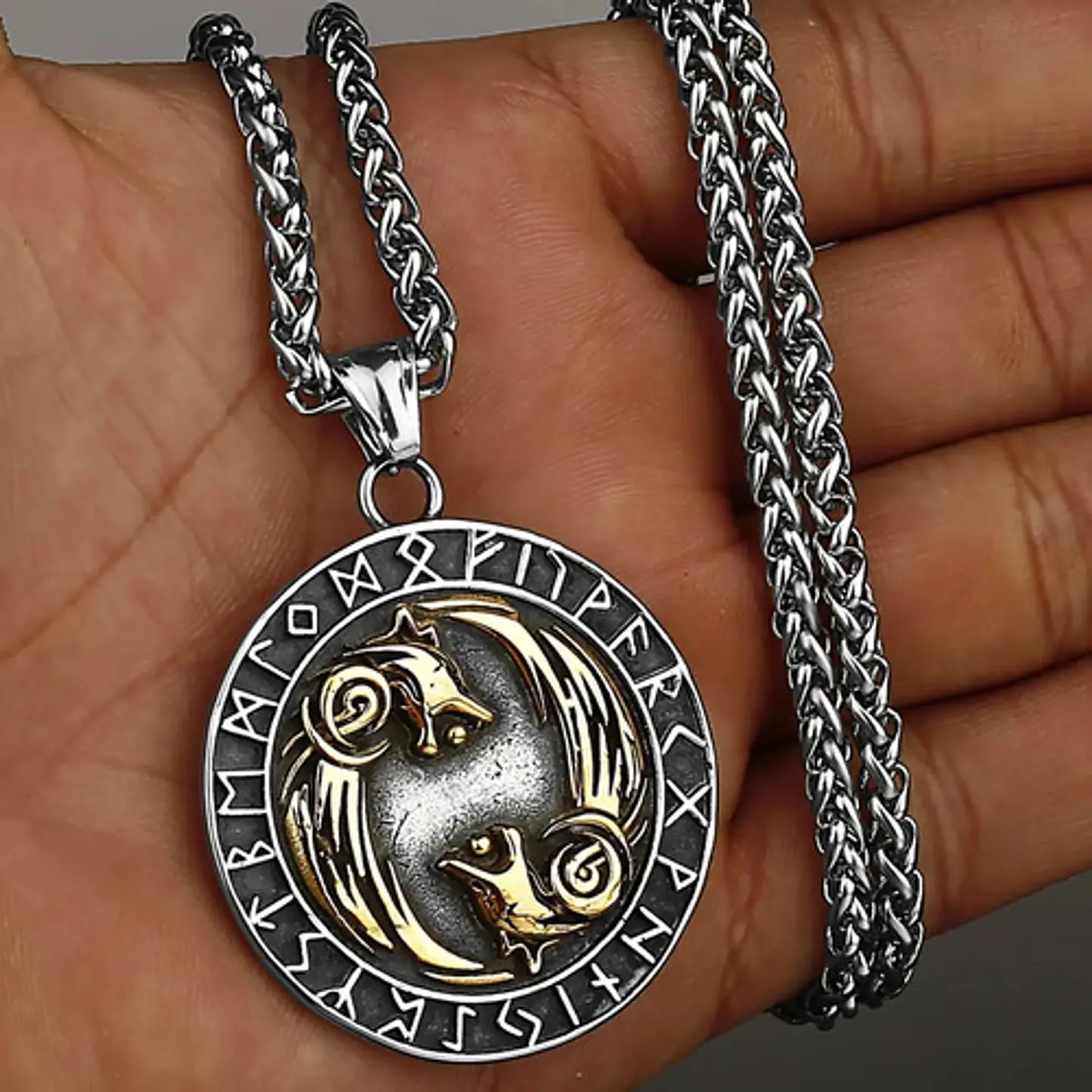 Collar Geri Freki Vikingo Acero Inoxidable Color Oro Hombre 8