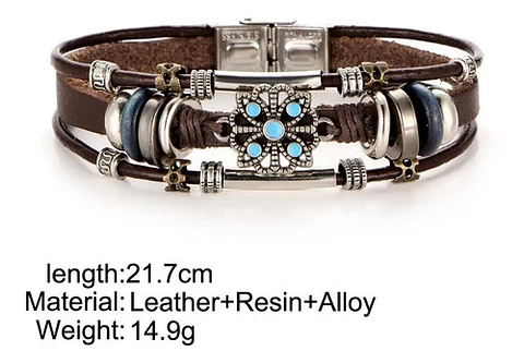Pulsera Brazalete Manilla Cuero Tipo Bohemia Piedra Hombre