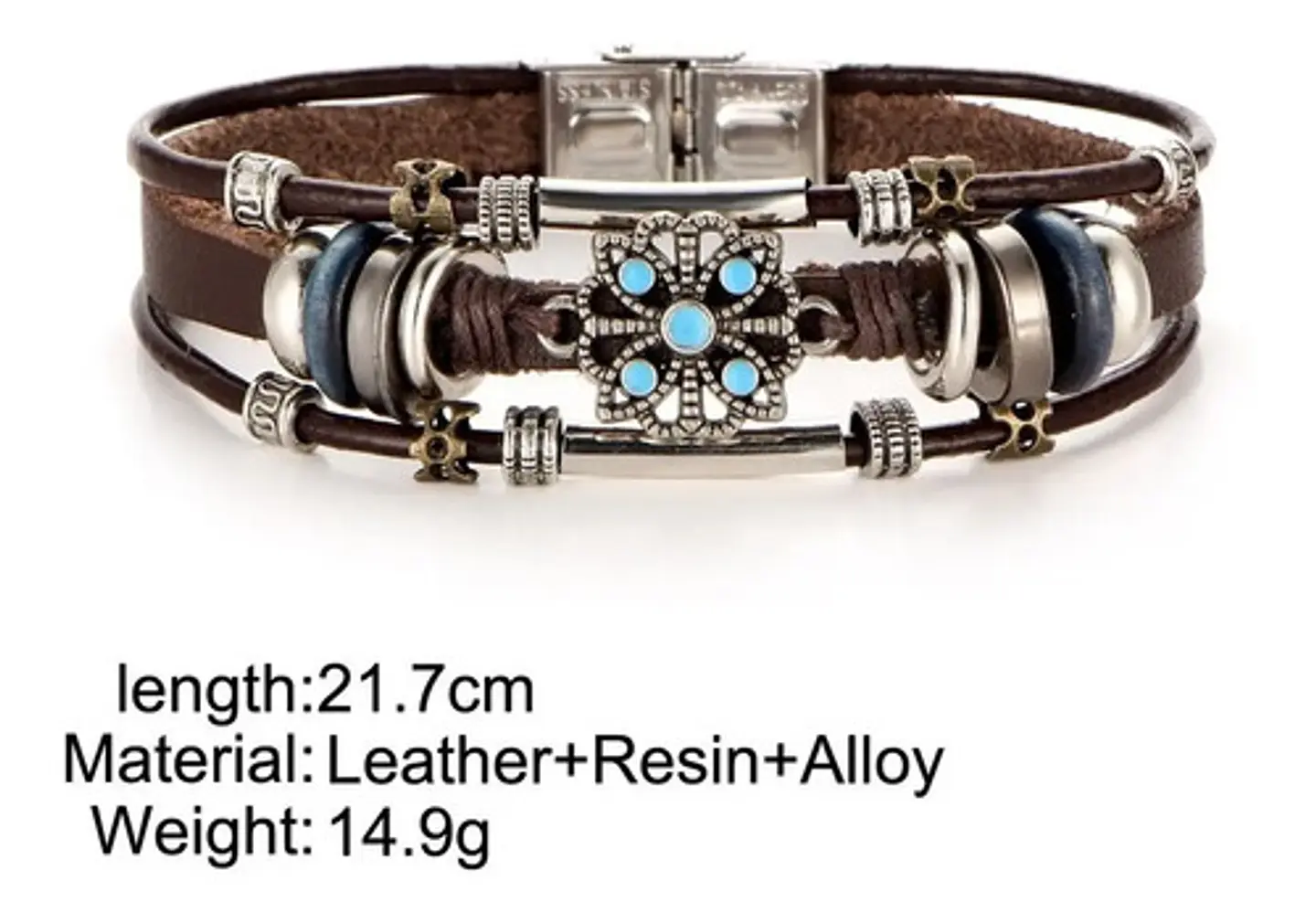 Pulsera Brazalete Manilla Cuero Tipo Bohemia Piedra Hombre 2