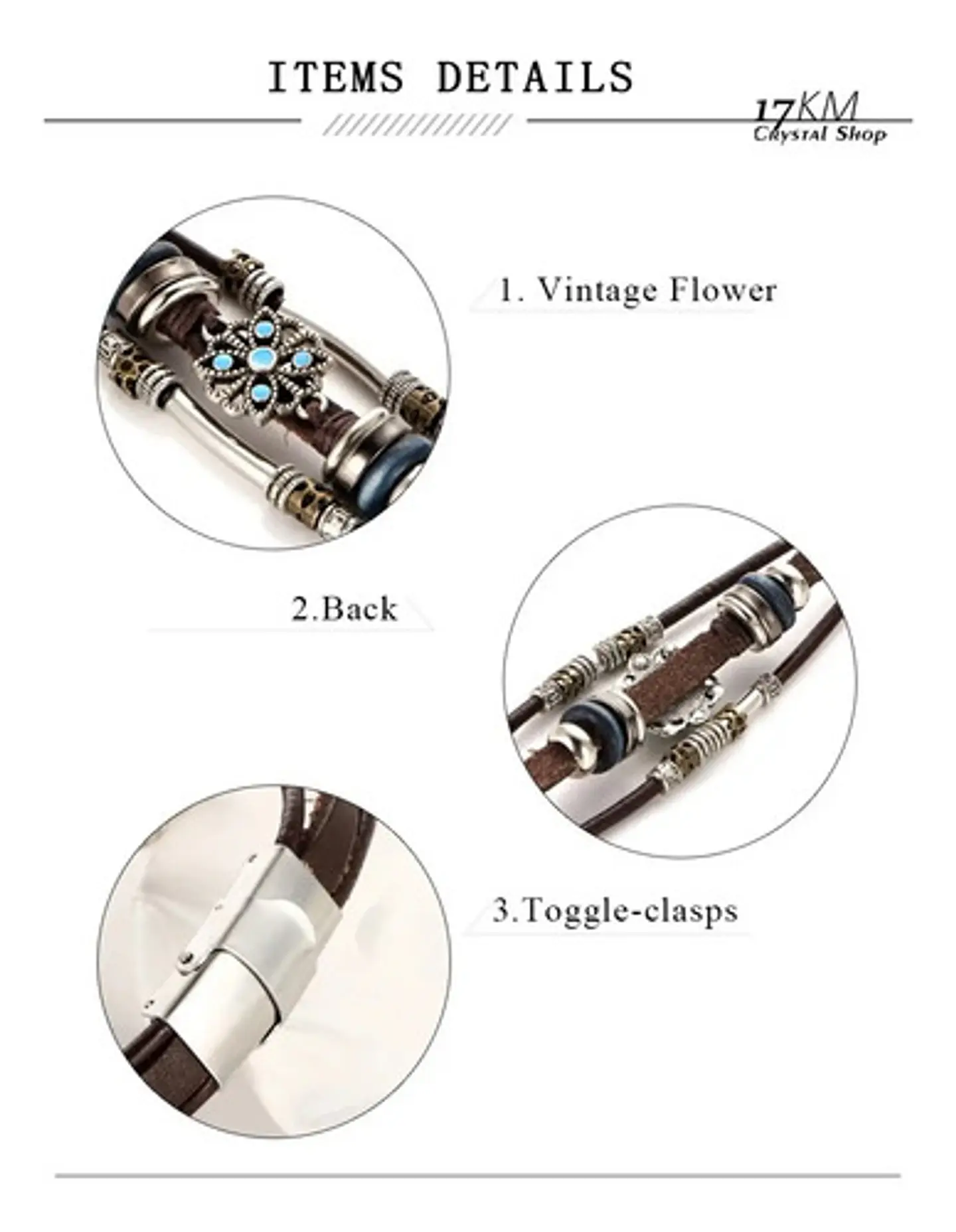 Pulsera Brazalete Manilla Cuero Tipo Bohemia Piedra Hombre 3