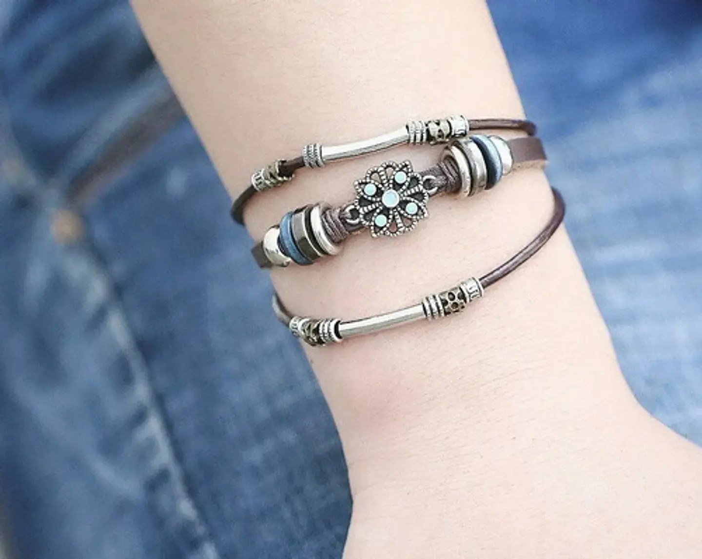 Pulsera Brazalete Manilla Cuero Tipo Bohemia Piedra Hombre 4