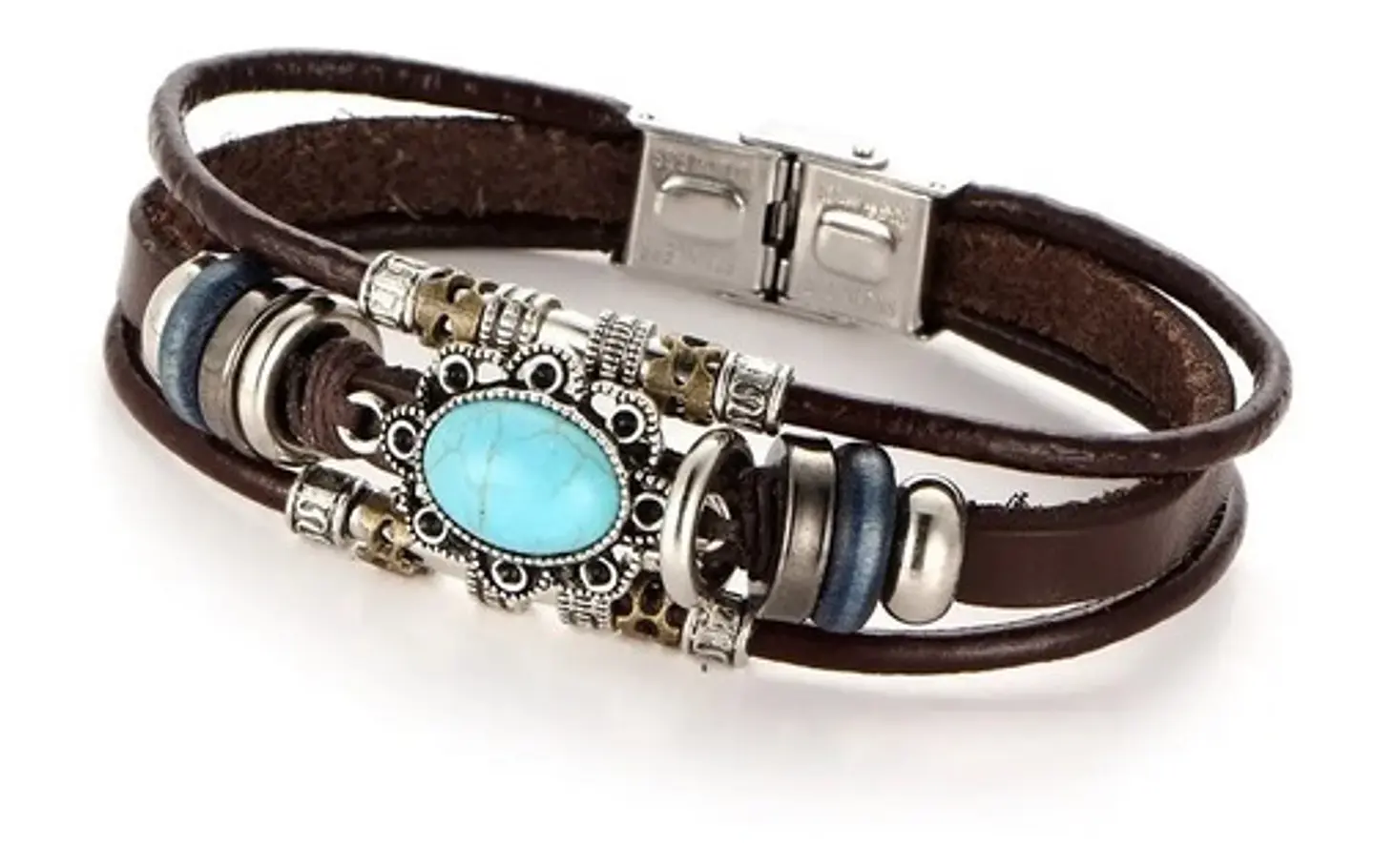 Pulsera Brazalete Manilla Cuero Tipo Bohemia Piedra Hombre 5