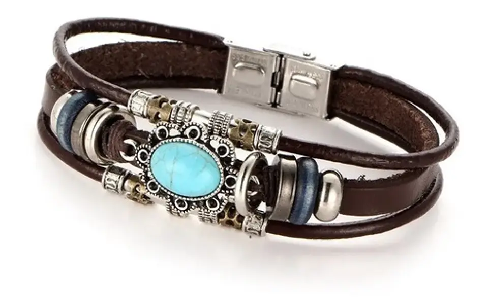 Pulsera Brazalete Manilla Cuero Tipo Bohemia Piedra Hombre 5