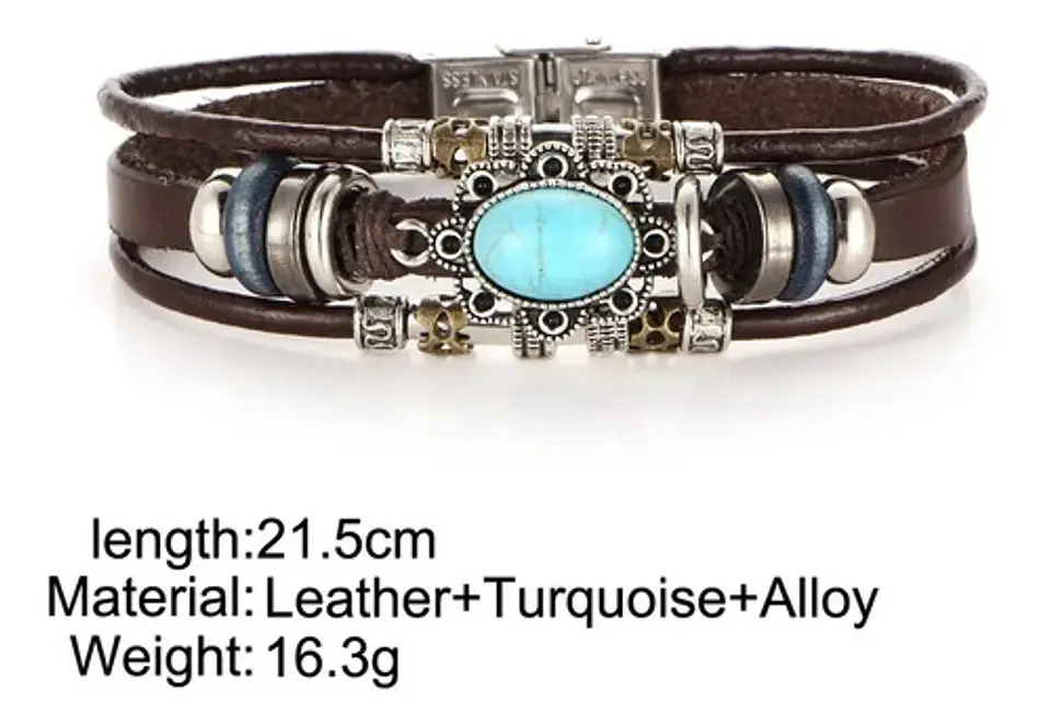 Pulsera Brazalete Manilla Cuero Tipo Bohemia Piedra Hombre 6