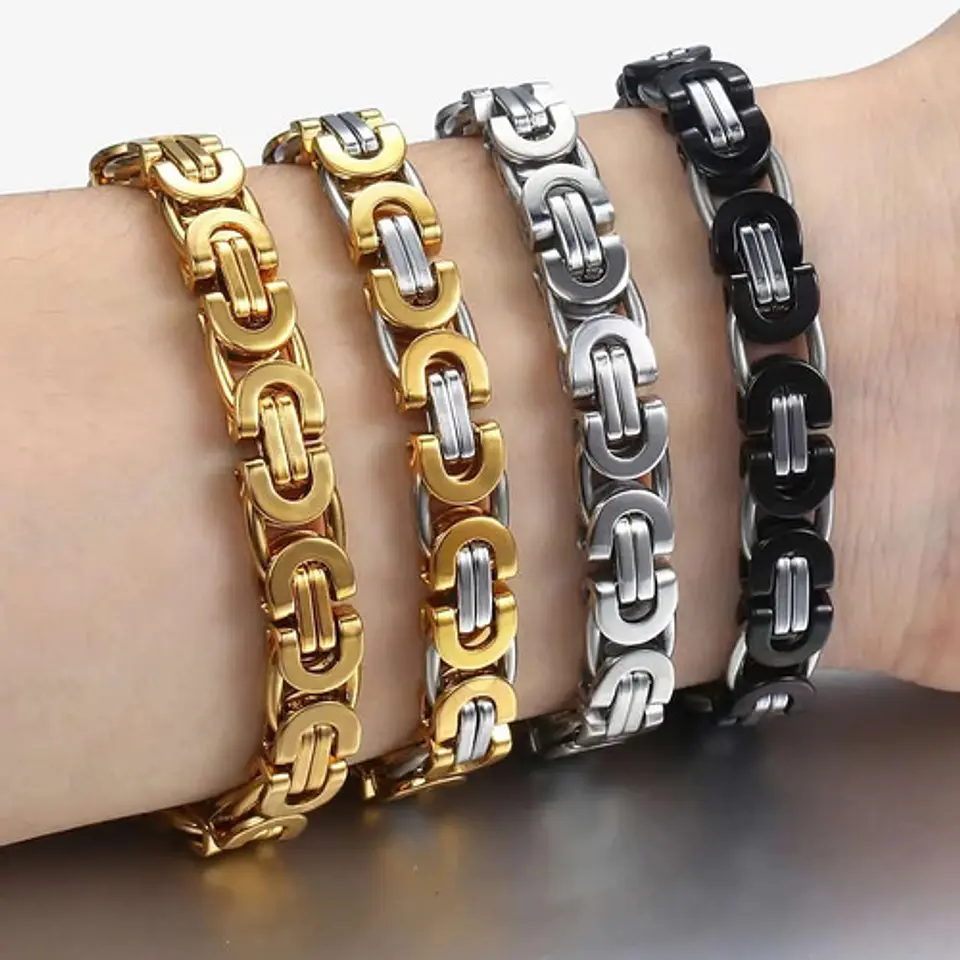 Pulsera Brazalete Esclava Bizantina Joyería Color Oro Hombre 2