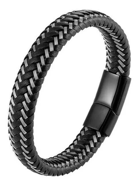 Pulsera Brazalete Cuero Trenzado Clásico 12 Mm Tejida Hombre