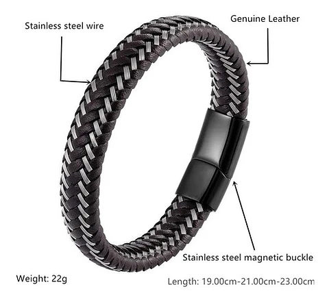 Pulsera Brazalete Cuero Trenzado Clásico 12 Mm Tejida Hombre