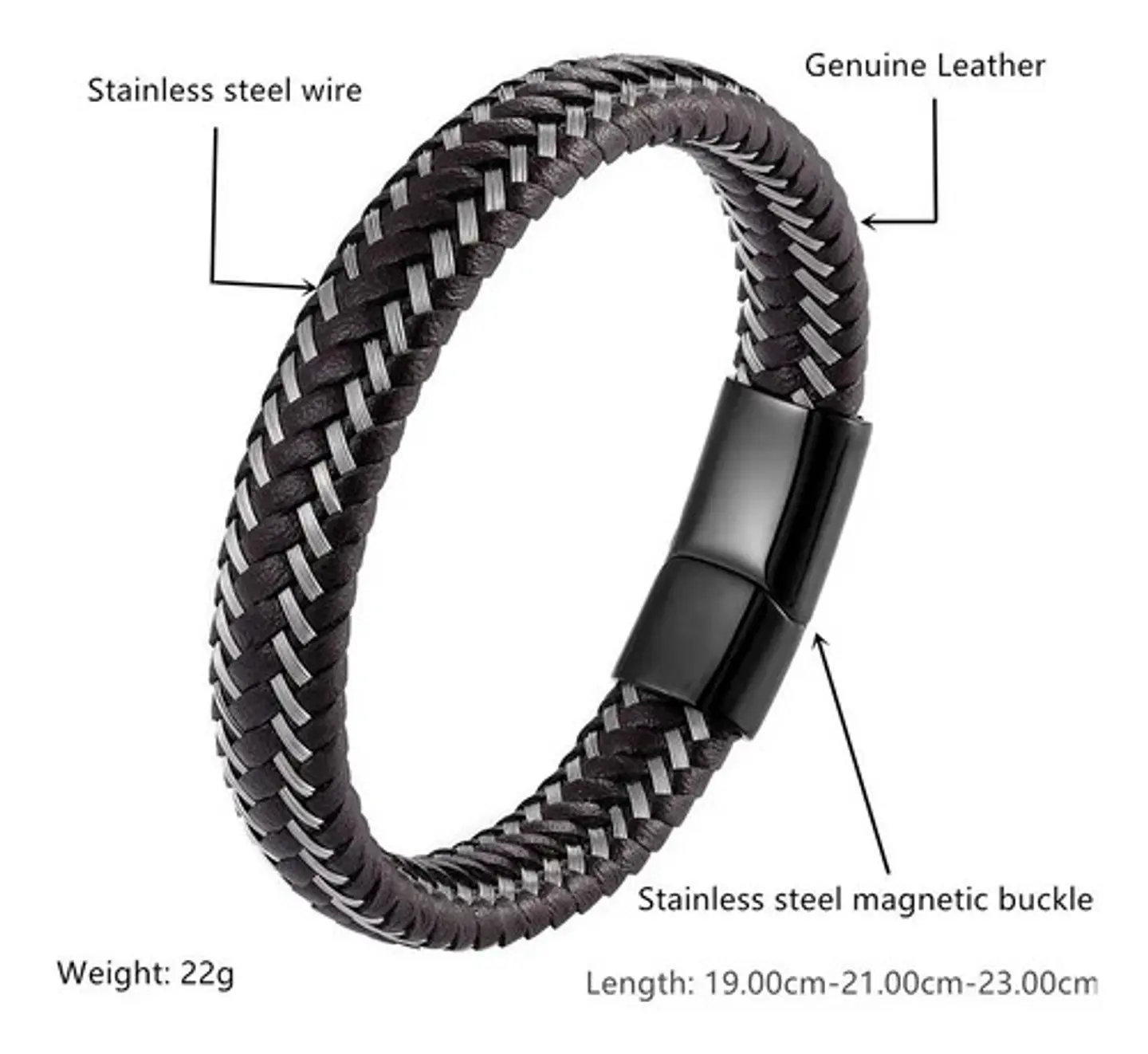 Pulsera Brazalete Cuero Trenzado Clásico 12 Mm Tejida Hombre 2